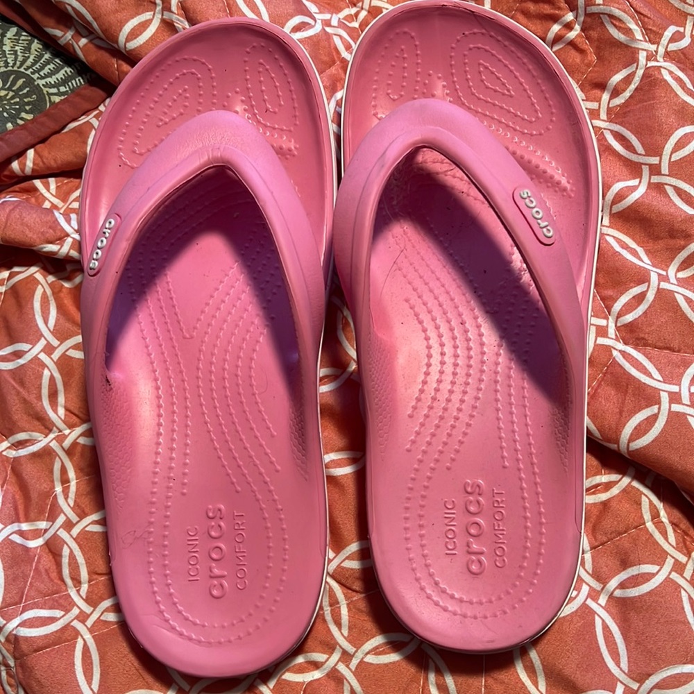 Barely worn pink Croc Flip Flops